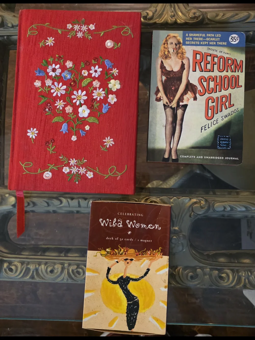Embroidered Floral Journal, Retro Journal, & Card Deck Lot